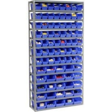 GLOBAL EQUIPMENT Steel Shelving - Total 81 4"H Plastic Shelf Bins Blue, 36x12x72-13 Shelves 603442BL